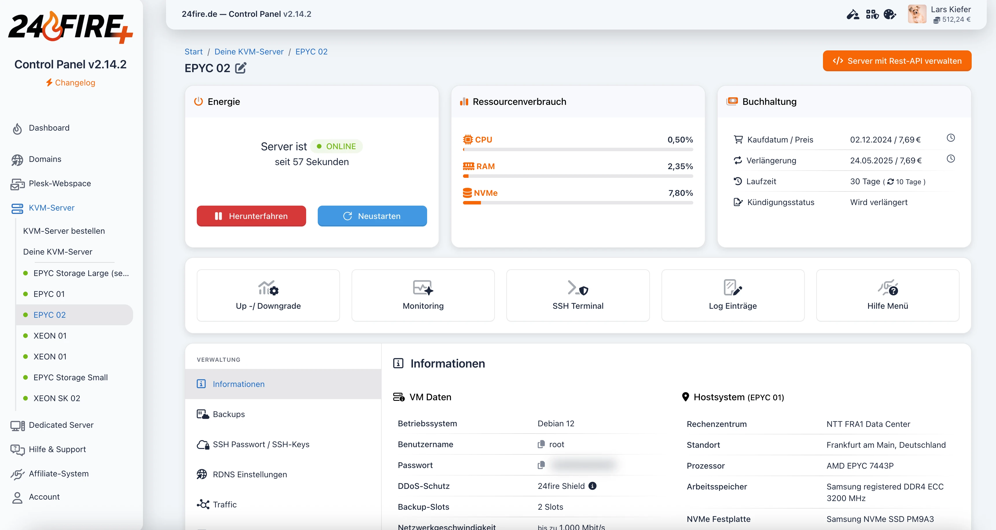 24fire Control Panel Screenshot v1.14.4