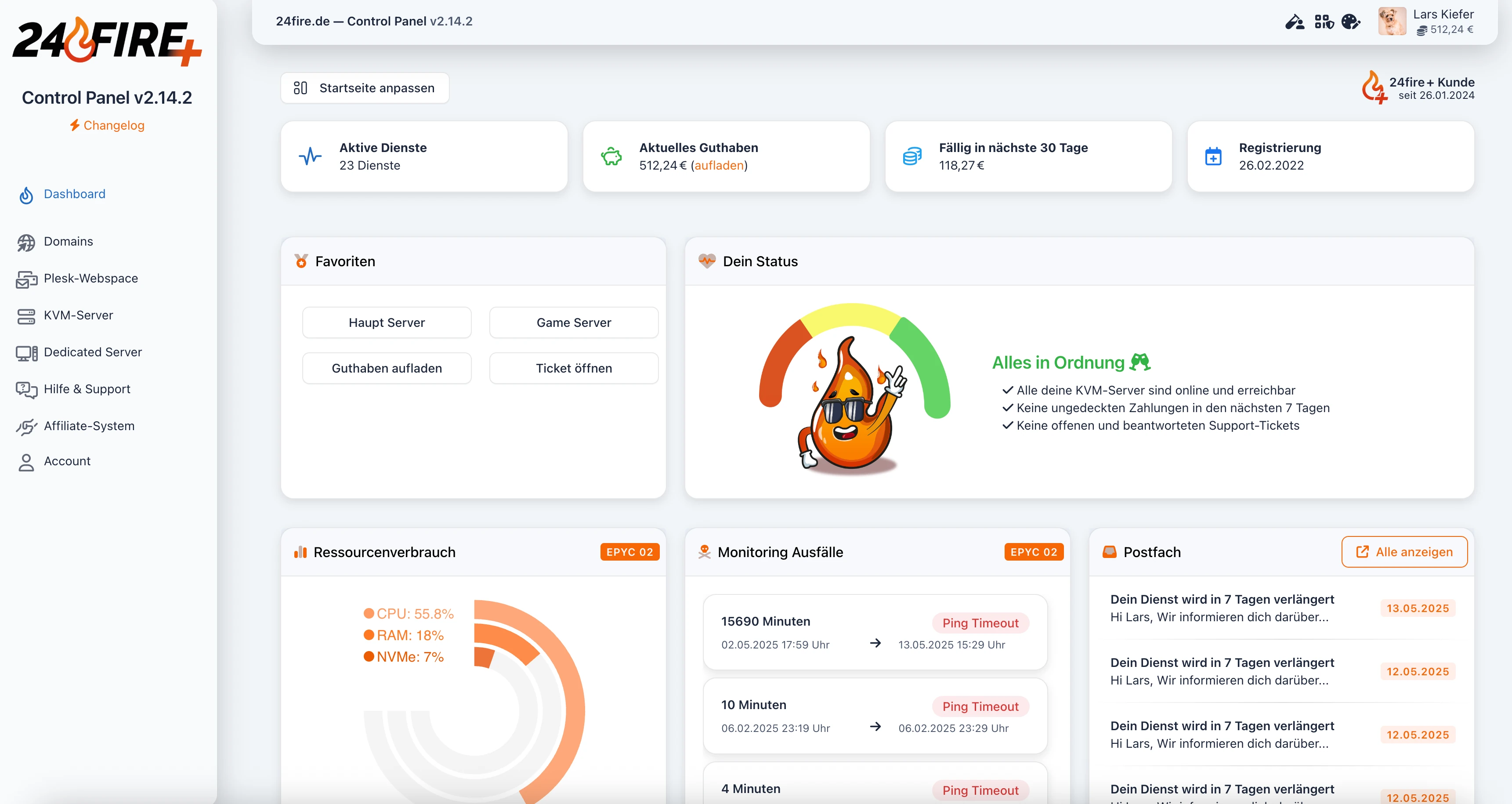 24fire Control Panel Screenshot v1.14.4