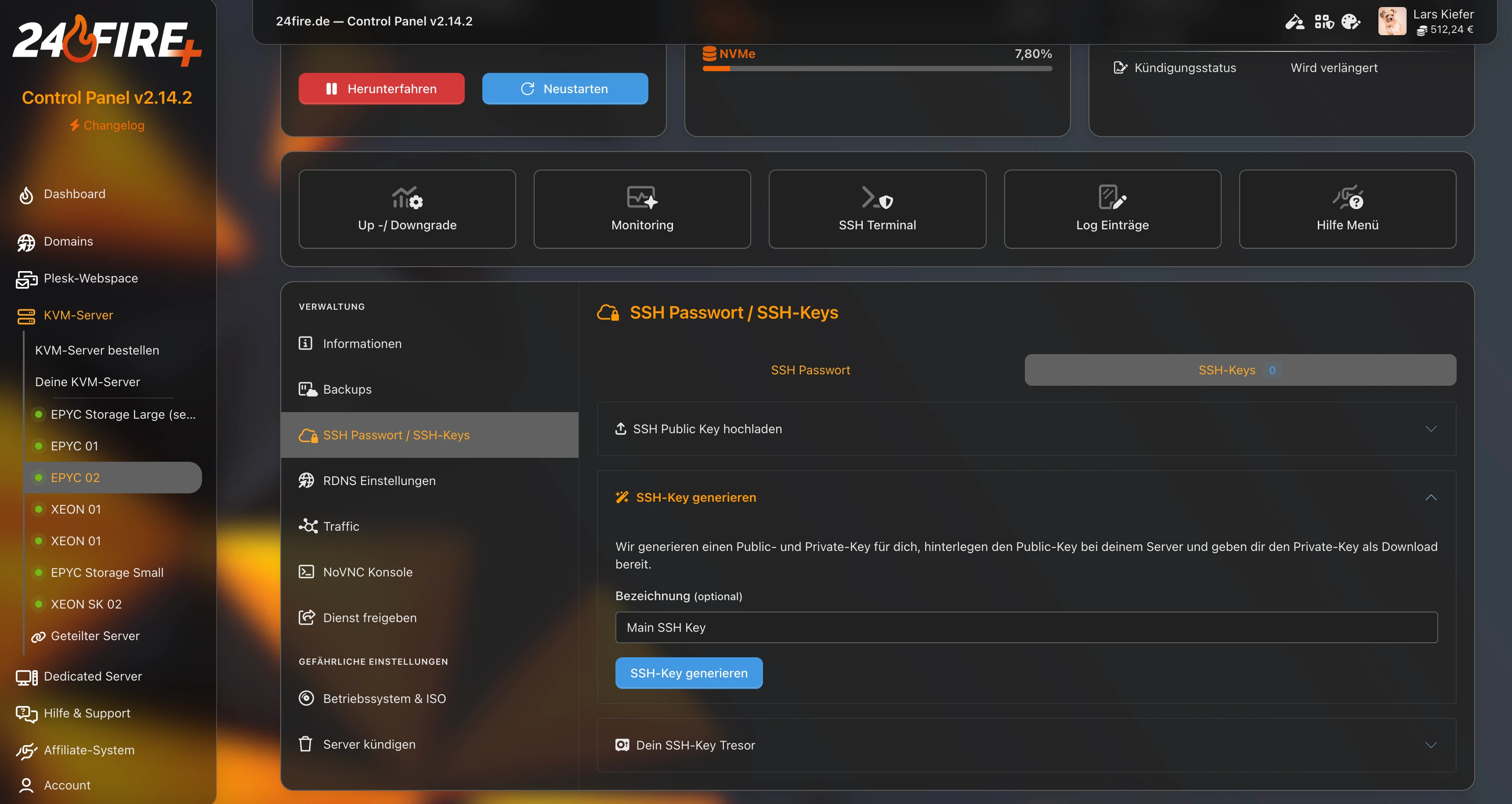 24fire Control Panel Screenshot v1.14.4