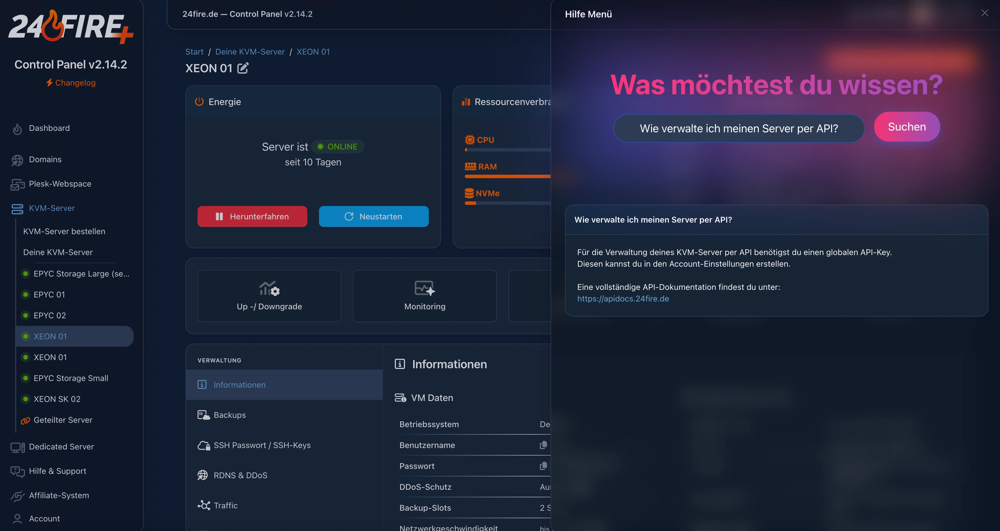 24fire Control Panel Screenshot v1.14.4