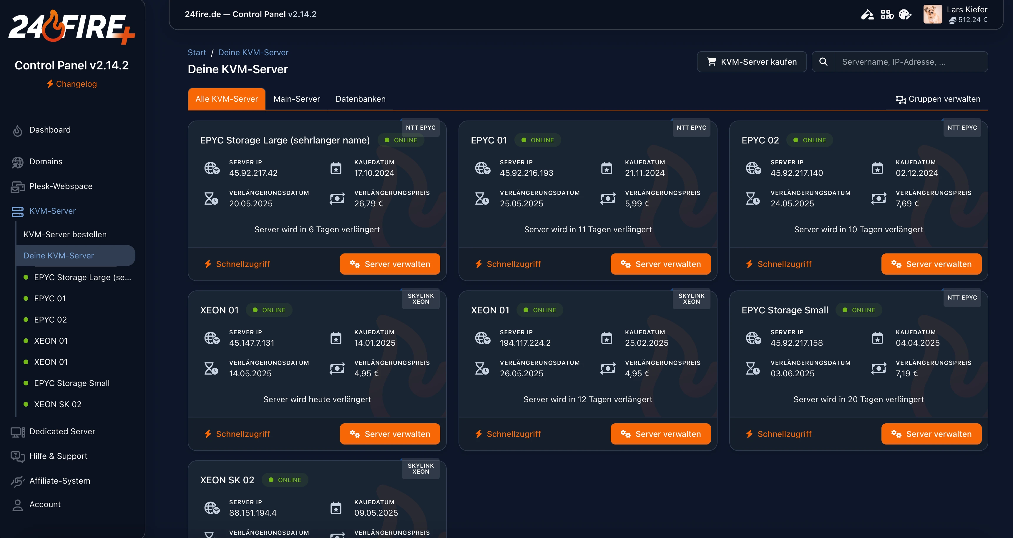 24fire Control Panel Screenshot v1.14.4